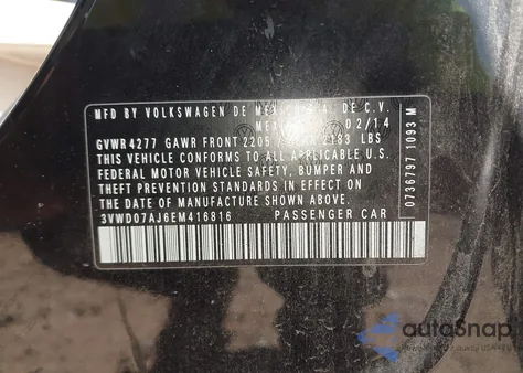 2014 Volkswagen Jetta 1.8T Se из США, поврежденный, VIN 3VWD07AJ6EM416816